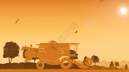 麦子收割剪影-农忙季节背景