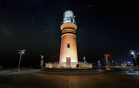 灯塔星空青岛情人坝高清图片