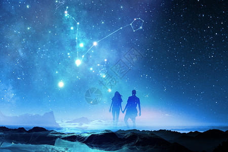 夜空下的情侣在星空散步的情侣设计图片