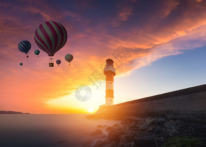 旅游宣传二折页热气球发展背景设计图片