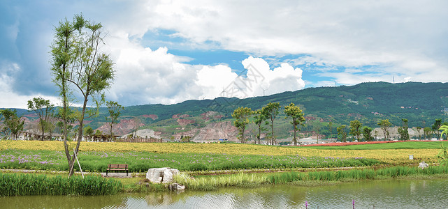 山水稻田中国风水墨画设计图片