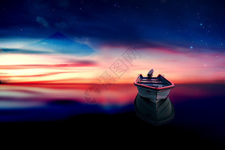 夕阳小船夕阳孤船设计图片