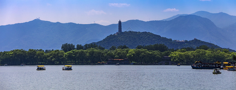 北京颐和园古建筑风景山上的塔背景