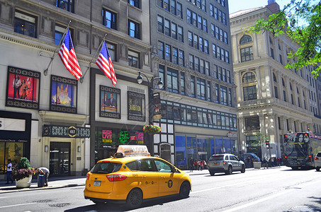 計程車美国纽约繁华街道背景