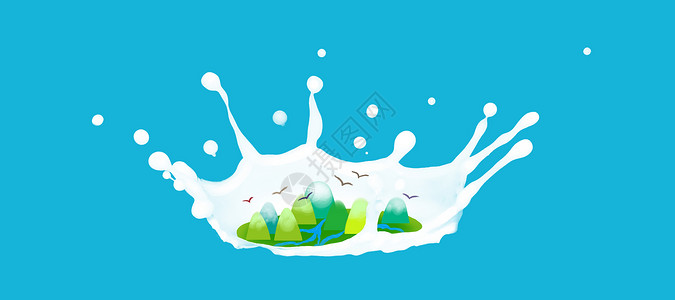 生态创意牛奶与山水创意图片插画