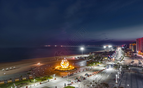 万里路海阳万里沙滩地标夜景背景