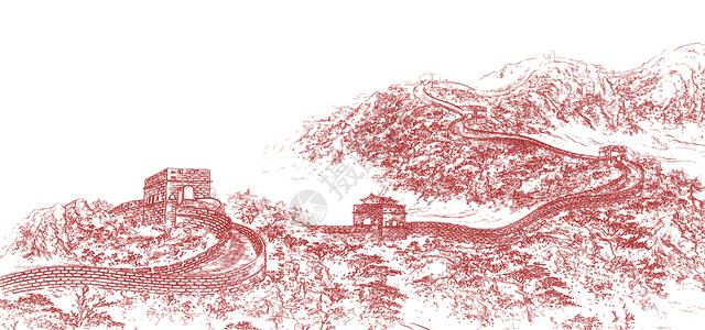 古代村庄七一八一建军建党长城红色线条图设计图片