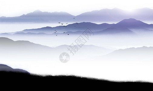 山上晨雾中国风设计图片