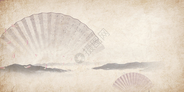 带鱼扇子中国风背景设计图片