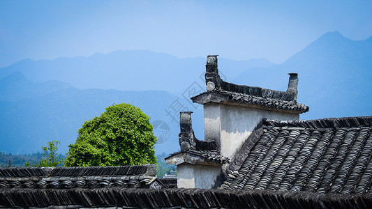 徽州大峡谷徽派古建筑老房子屋顶背景