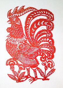 传统红色手工剪纸公鸡背景图片