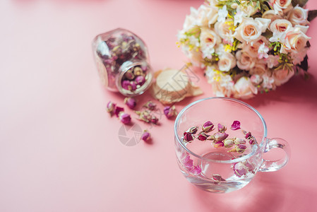 粉色夏日女性玫瑰花茶背景