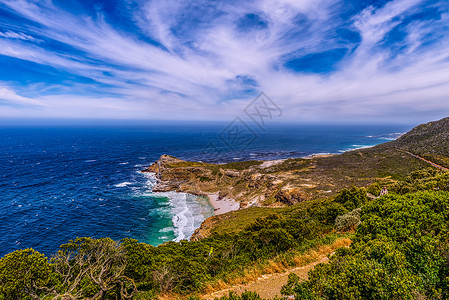 阳光海浪远眺南非好望角海峡背景