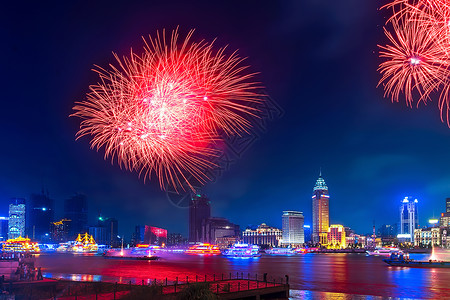 国庆放假通知海报上海的烟花之夜背景