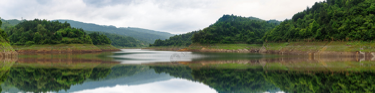 水库湿地树林全景图片素材