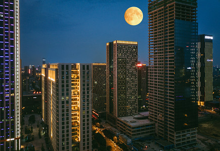 城市高楼夜景航拍繁华高清图片素材