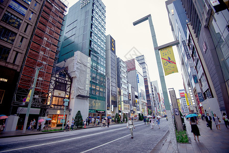商业街门头日本东京银座的街景背景
