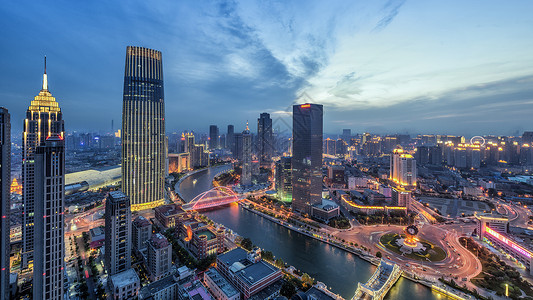 华丽开幕海河沿岸城市风光背景