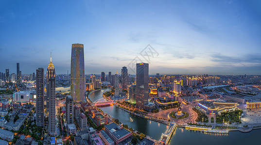天津海河全景霓虹高清图片素材