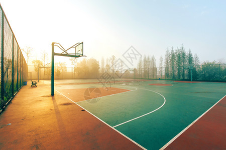 篮球场矢量清晨的篮球操场背景
