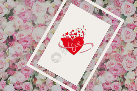 红色花朵信纸玫瑰花爱心卡片背景设计图片