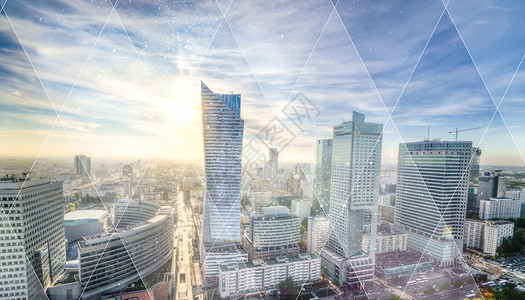 欧洲城市背景炫光三角形与波兰城市设计图片