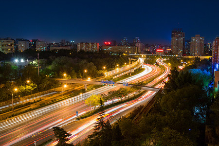 北京城市堵车北京城市道路夜景背景