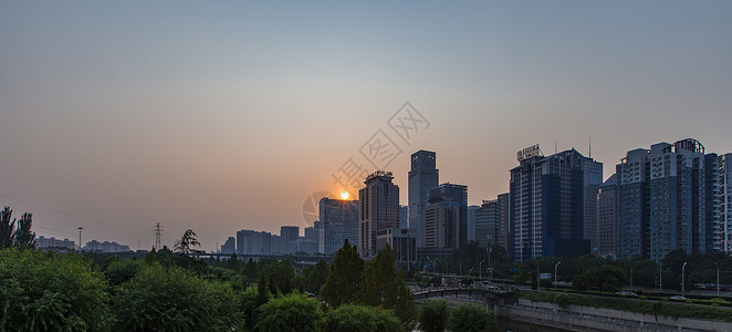 日落的北京CBD背景图片