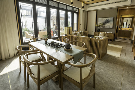 古典中式客厅新中式样餐厅室内设计背景