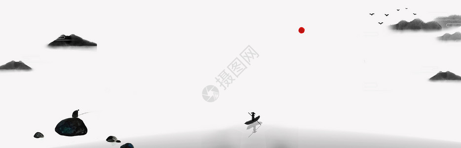 渔船水墨中国风背景设计图片