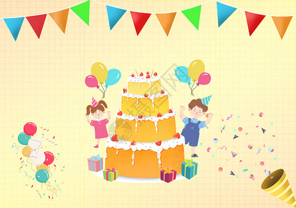 黄色蛋糕生日贺卡设计图片