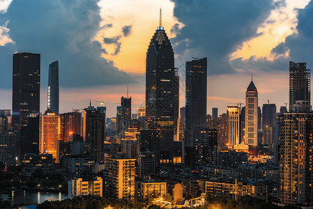 银行发展大会宣传展板武汉城市高楼风光背景