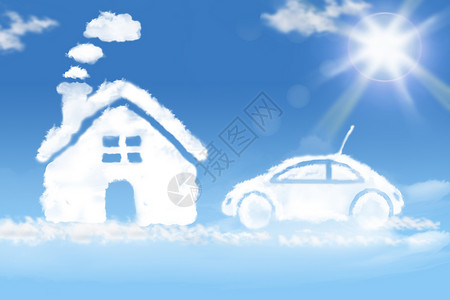 冬天的太阳白雪/云朵房子车子设计图片