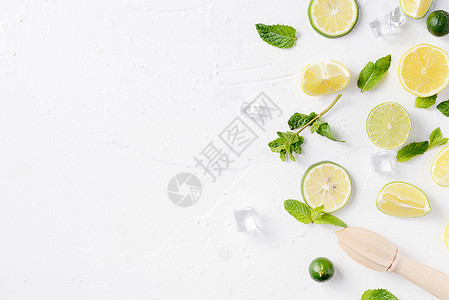 清新柠檬标题框夏日白底冰块薄荷柠檬清爽素材背景