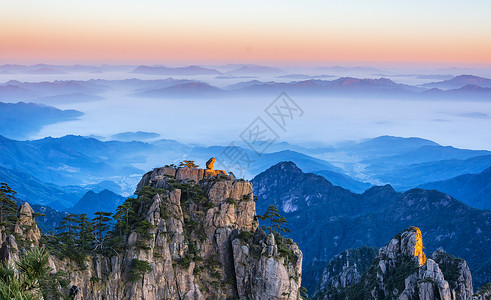 猴子观海黄山飞来石高清图片