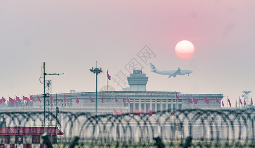 蓝色商务背景图首都机场的日落背景