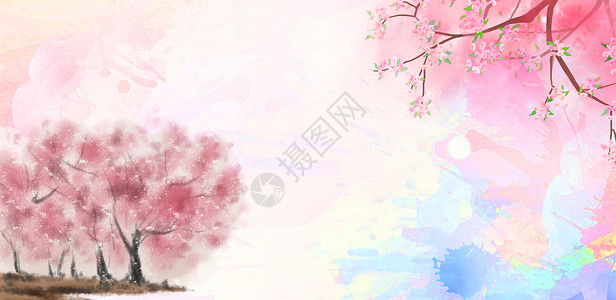 水彩人物画樱花背景设计图片
