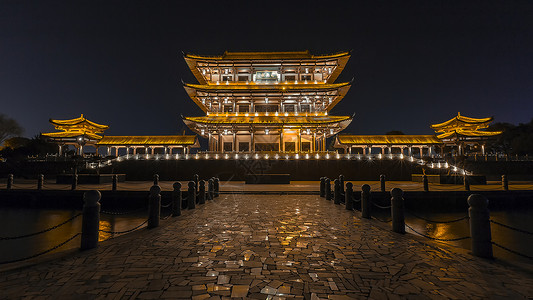 湖南常德柳叶湖司马楼夜景背景