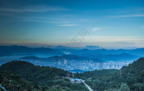 朝阳城市宁波宁海杜鹃山清晨日出风光背景