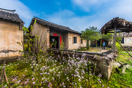 嘉兴秀洲嘉兴梅花洲庄桥村茅屋背景