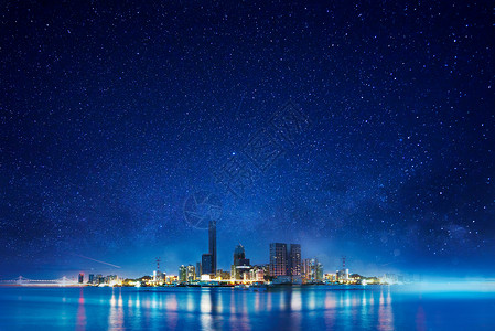大海夜景企业展板背景设计图片