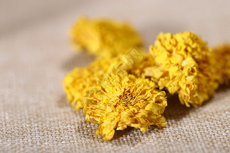 黄色桌布黄色干菊花茶背景