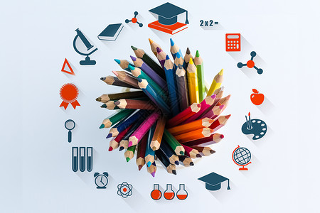 未来孩子彩色画笔教育启蒙设计图片
