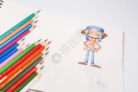 彩铅手绘画笔与绘画本创意组合背景
