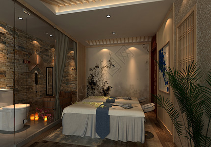 中式风美容院室内设计效果图背景图片