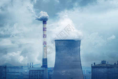 垃圾分电厂的烟囱排放二氧化碳污染设计图片
