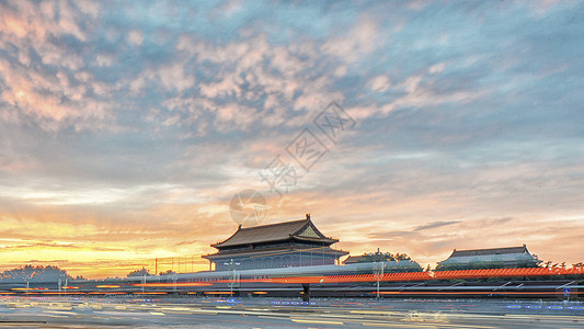 建党微信公众号北京天安门的夕阳背景