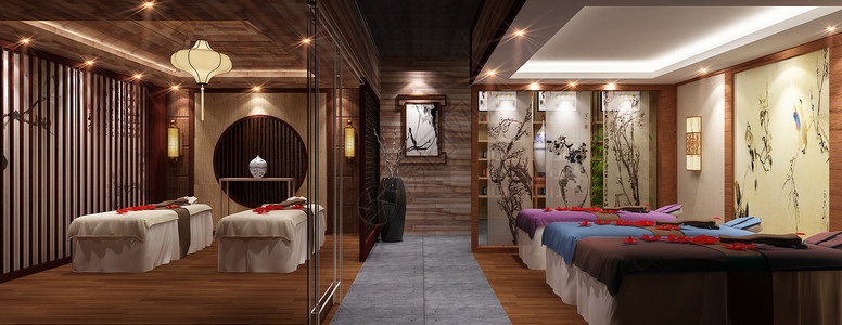 中式空间背景中式美容院室内设计效果图背景
