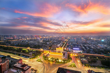 西安蓝天长乐门晚霞背景