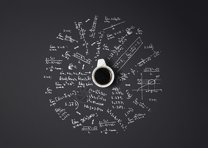 黑色望远镜图形咖啡杯与数学设计图片